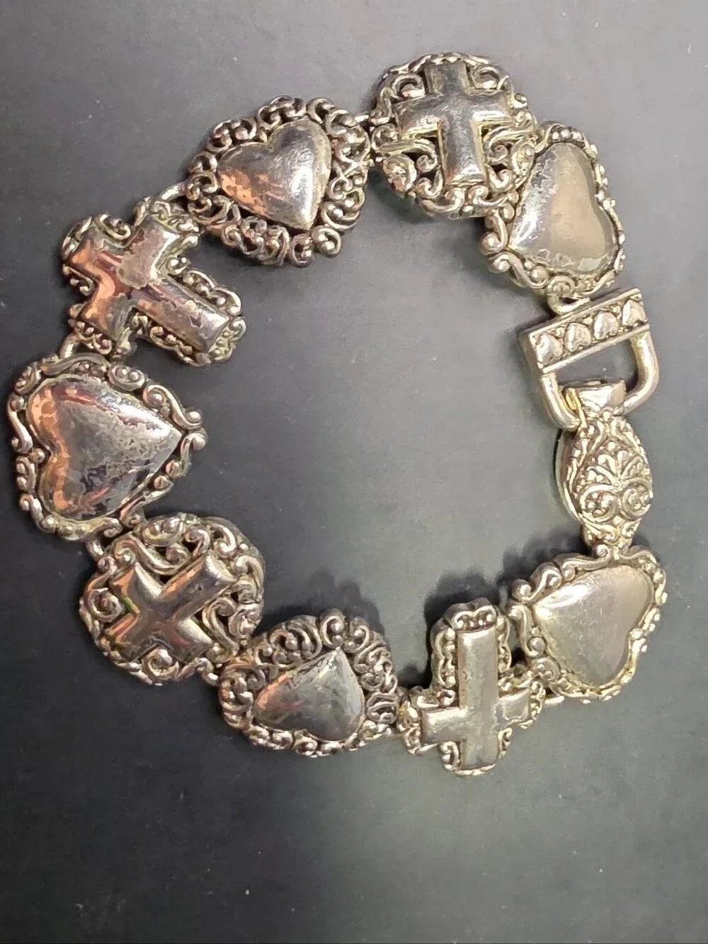 Silver-Tone Heart & Cross Link Bracelet